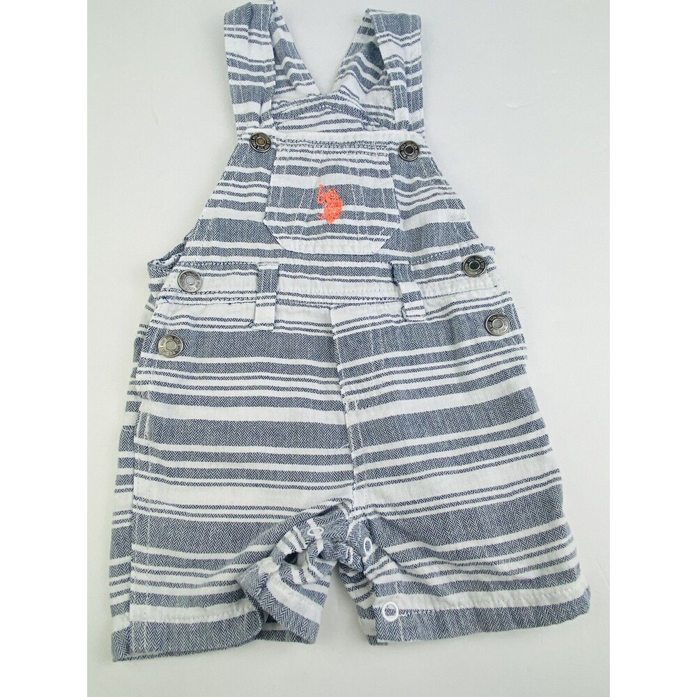 US POLO ASSN Green Blue Striped Summer Romper Outfit Baby Boys Size 3-6 Months